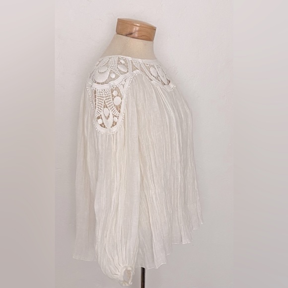 NWT CHLOE BOHO CROCHET MILK WHITE GUIPURE LACE EMBROIDERY BLOUSE SHIRT TOP 36 - Picture 3 of 15